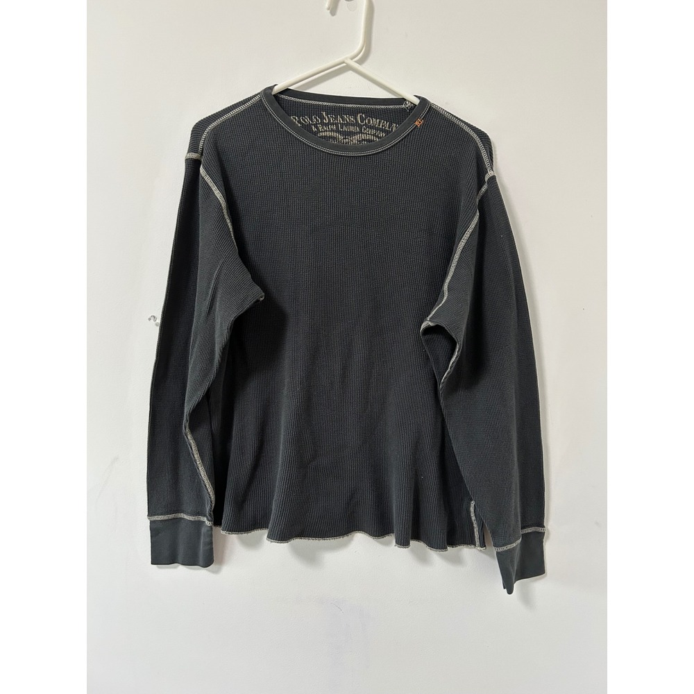 Y2K Polo Jeans Company Waffle Knit Thermal Top Men L Gray Gorpcore Long Sleeve